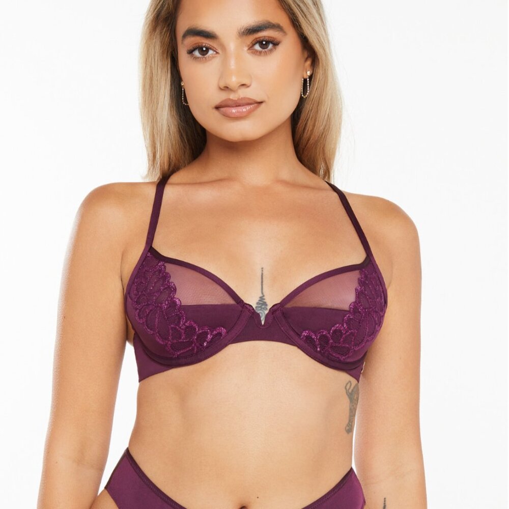 NEW NWOT Savage x Fenty Bra Savage Not Sorry Half Cup Lace 34B Purple